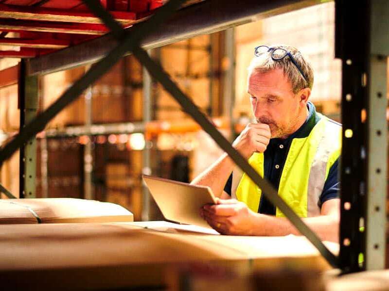 Blog-Headers Man reading ipad in warehouse