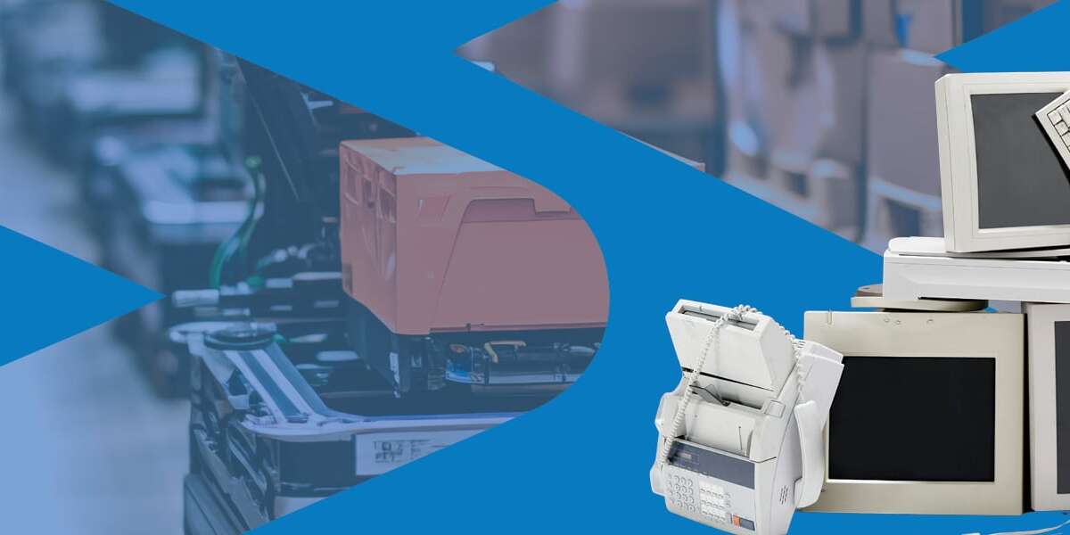Cover image for the Future of EDI in 2025 report by Transalis. Using a combination of stock images of modern warehouse robotics, overlayed with the signature Transalis logo blue arrows and stock image of a pile of outdated desktop computers